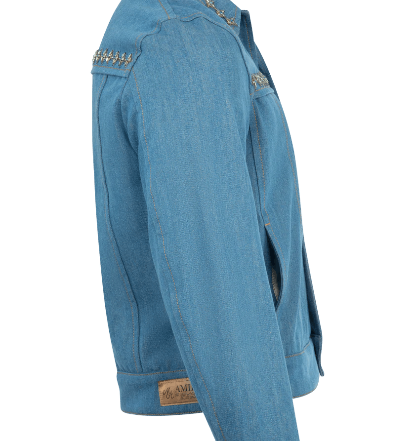 Amiri o1h1sh11225 Crystal Pleated Cadet Jacket in Blue Size US XL / EU 56 / 4 - 3 Thumbnail