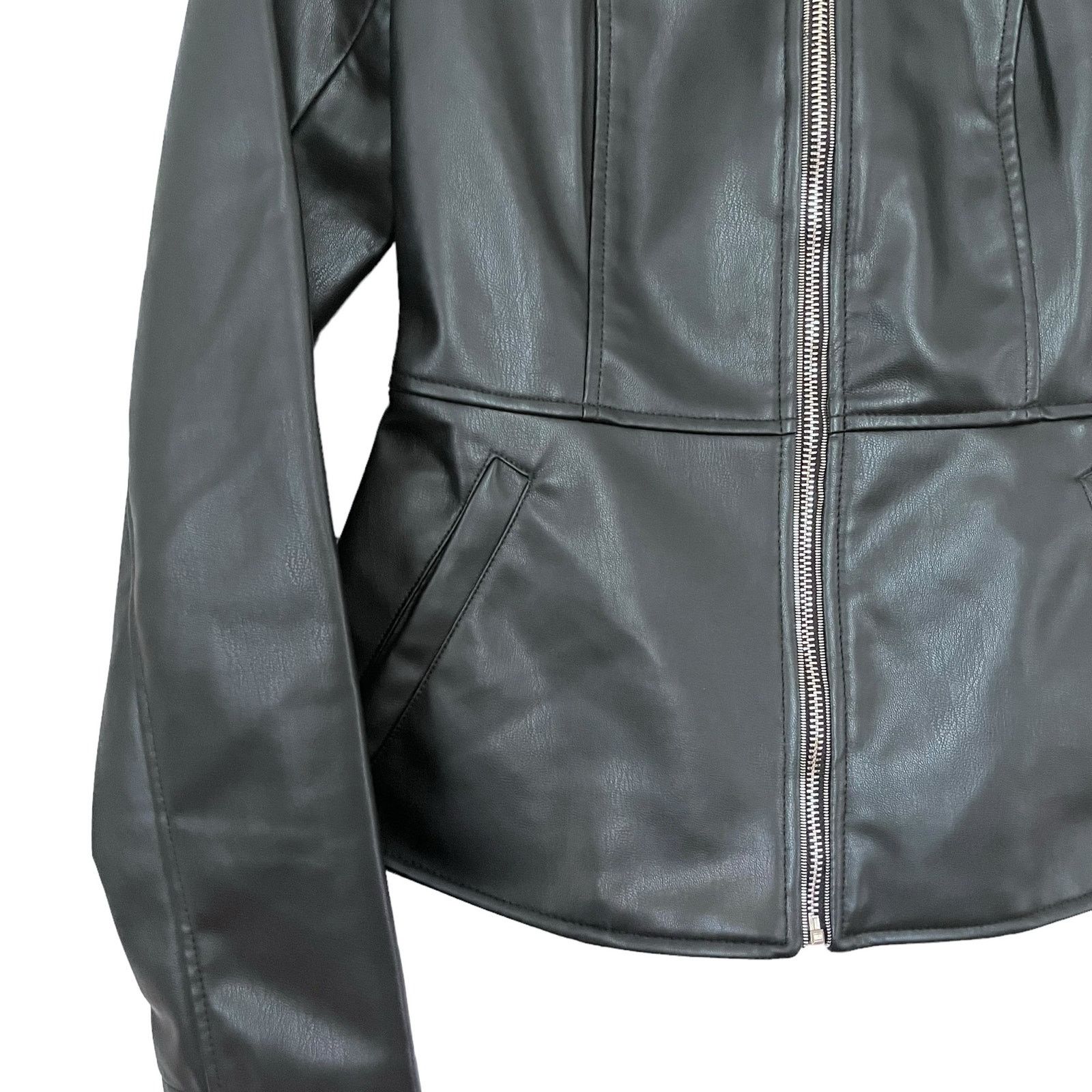 Zara Zara Black Vegan Faux Leather Zip Up Biker Moto Jacket Size M / US 6-8 / IT 42-44 - 5 Thumbnail