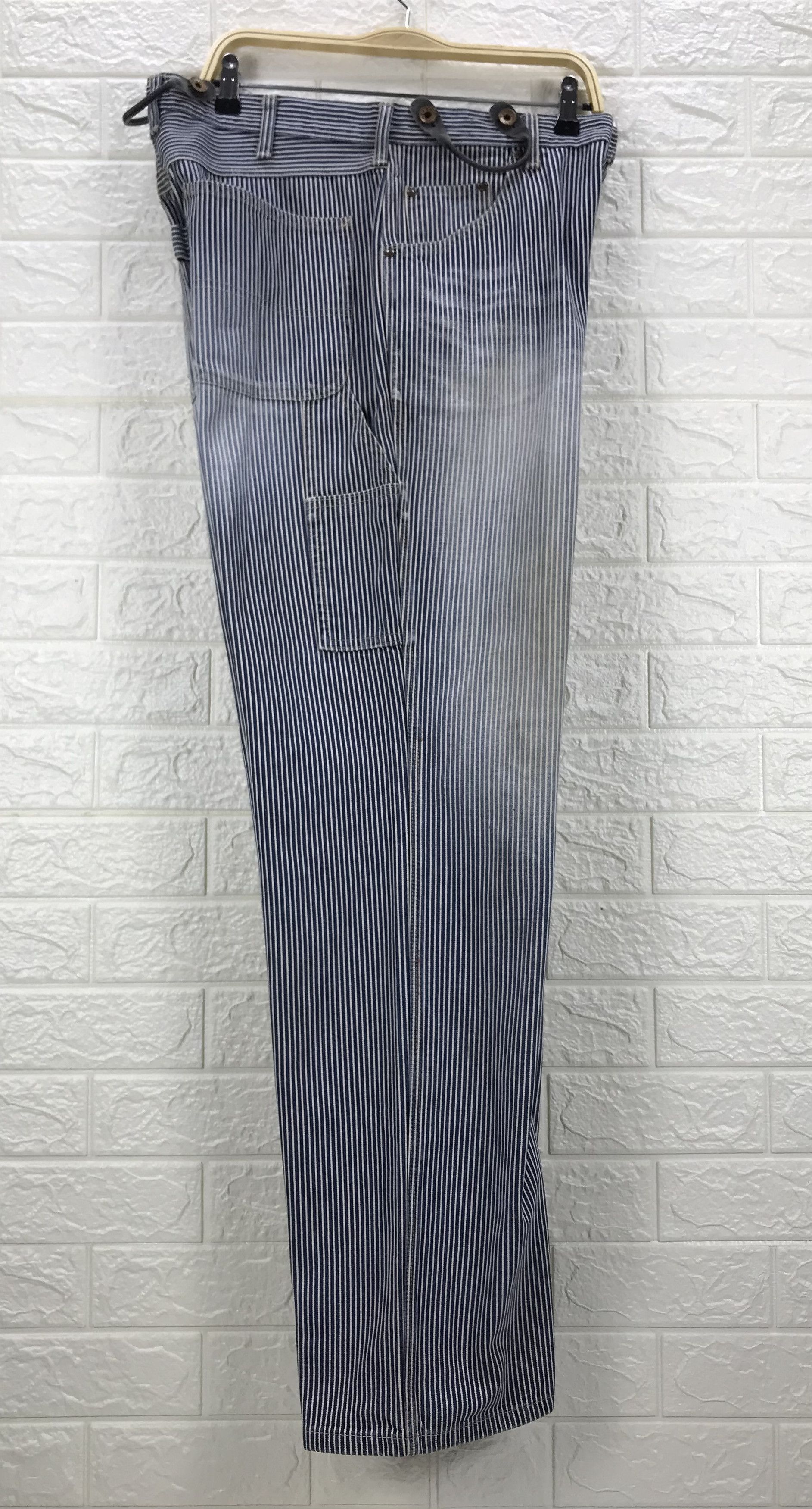 Japanese Brand Vintage Blue Way Hickory Striped Carpenter Jeans Size US 34 / EU 50 - 9 Thumbnail