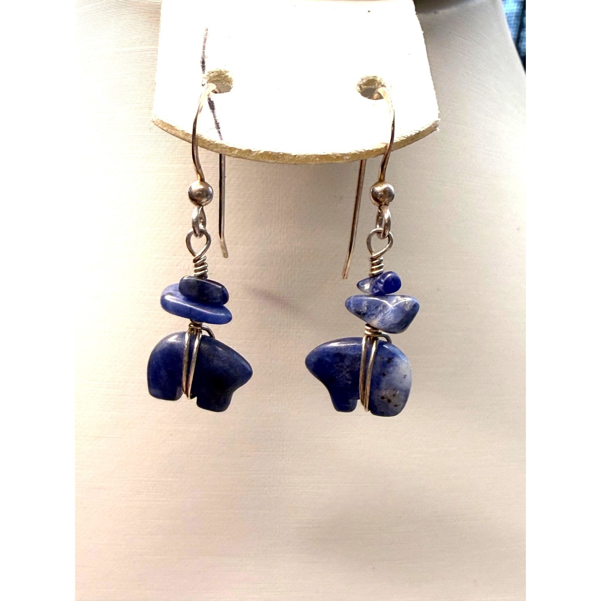 Handmade Sterling Silver Sodalite Bear Dangle Earrings Handmade With Size ONE SIZE - 2 Thumbnail
