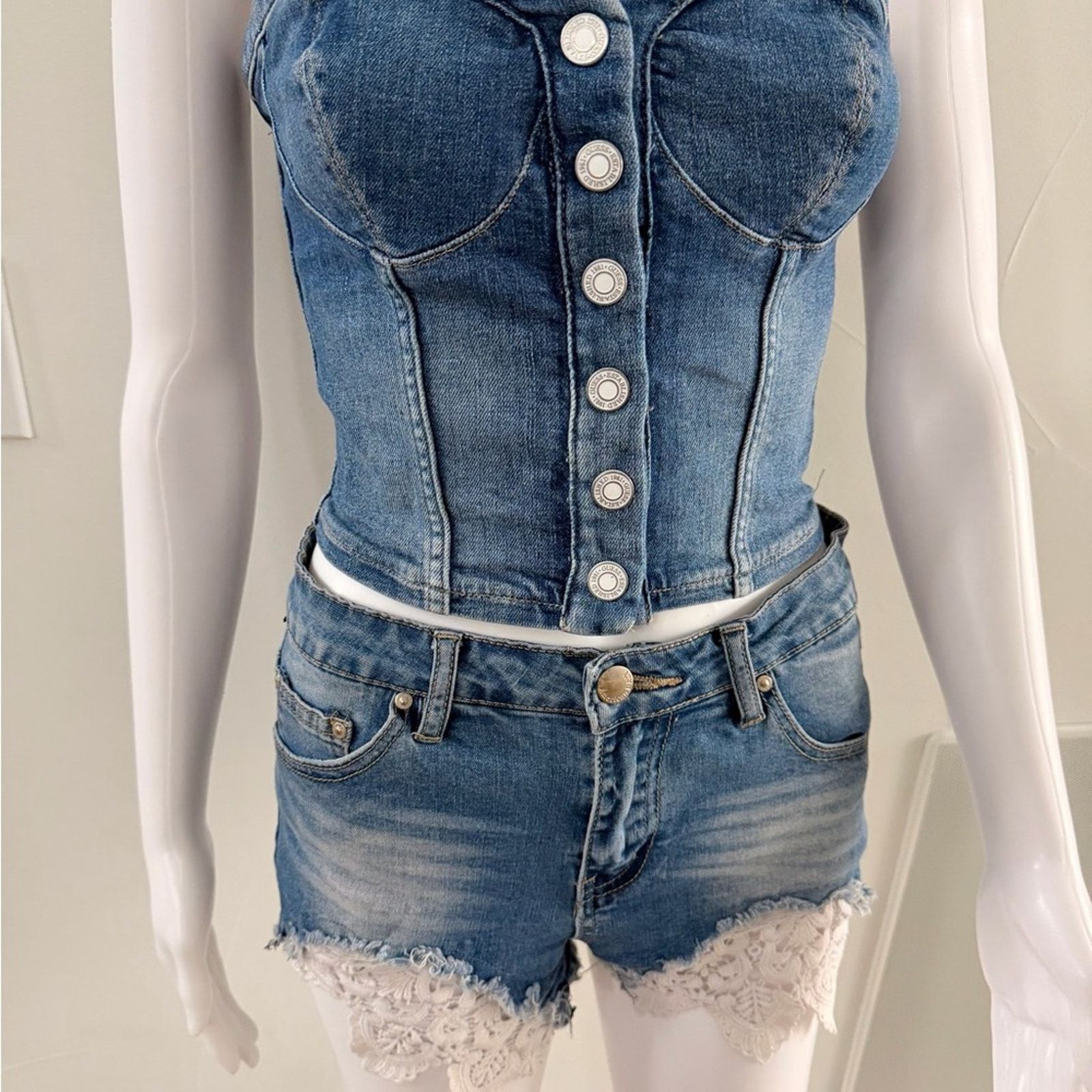 Other Guess Y2K Vintage Denim Bustier and Shorts Set size S Size 26" / US 2 / IT 38 - 2 Thumbnail