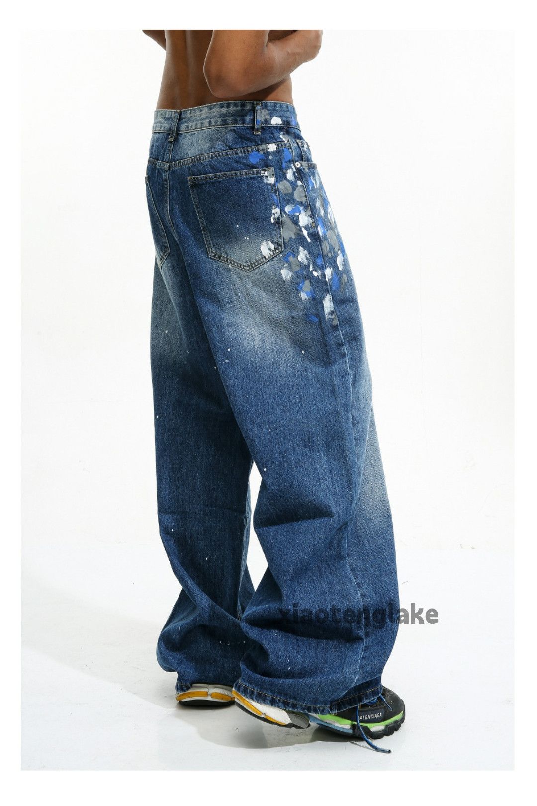 Jean × Vintage washed faded cleanfit yuppie paint baggy flared jeans Size US 32 / EU 48 - 3 Thumbnail