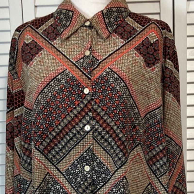 Other Allison Daley Patchwork Collared Long Sleeve Blouse Women 3X Size 3XL / US 20-22 - 5 Thumbnail