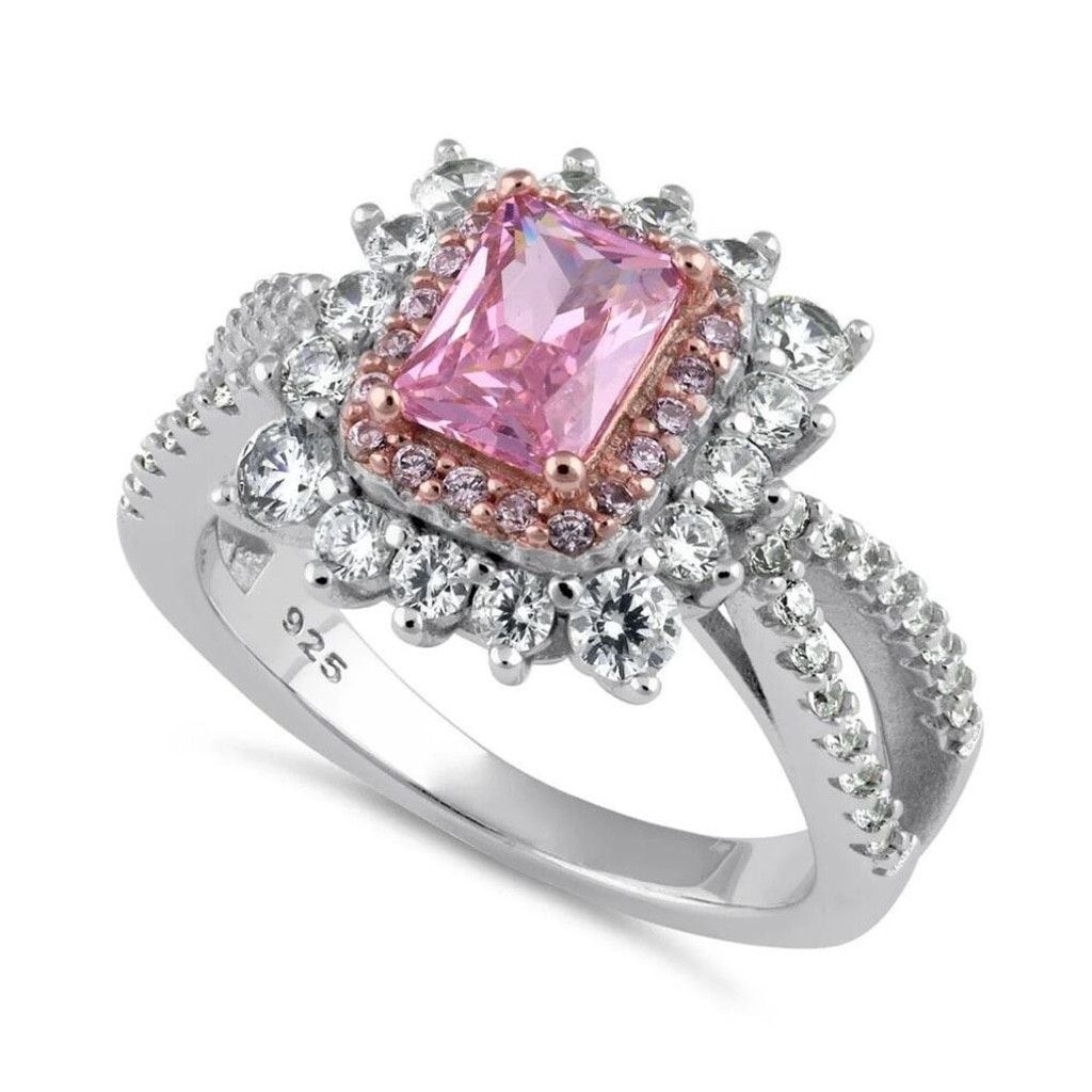 Other New Sterling Silver Royal Pink Halo CZ Ring Size 6 Size ONE SIZE - 1 Thumbnail