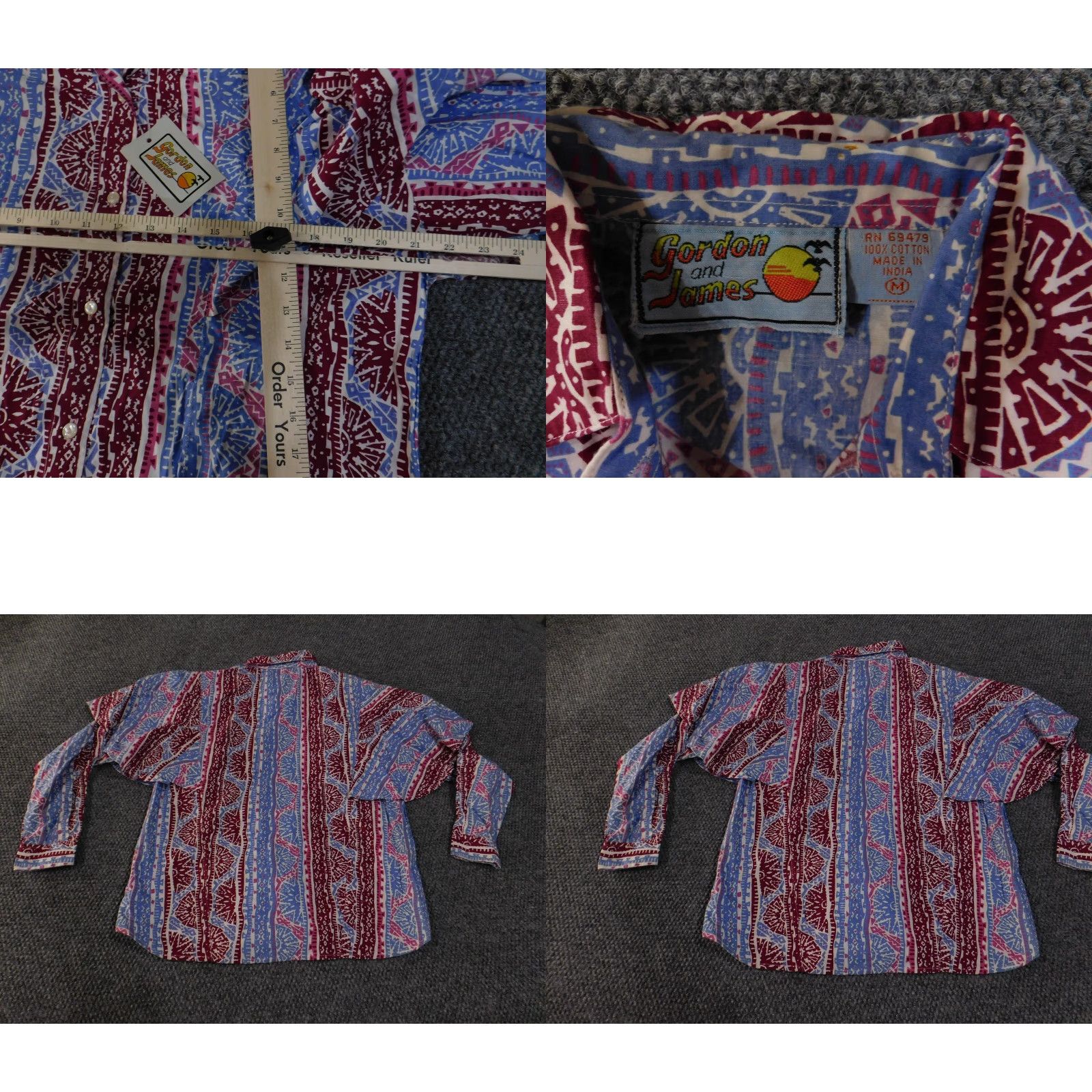 Vintage VINTAGE Gordon and James Shirt Mens Medium Red Blue Abstract Print Cotton 90s Size US M / EU 48-50 / 2 - 8 Thumbnail