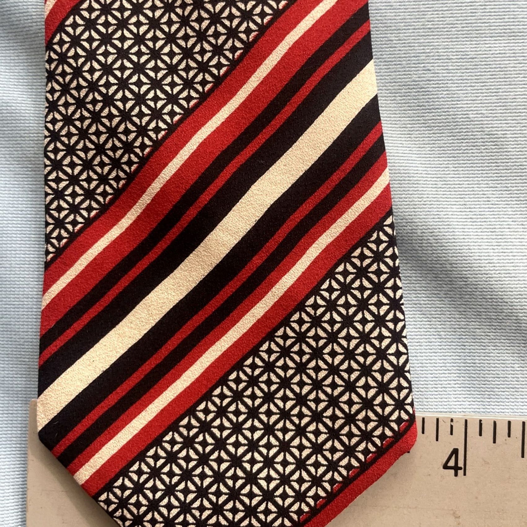 Vintage VINTAGE 60s Poly Silk Neck Tie Repp Deco Check Red White Black Stripe 3.5x52 Size ONE SIZE - 5 Thumbnail