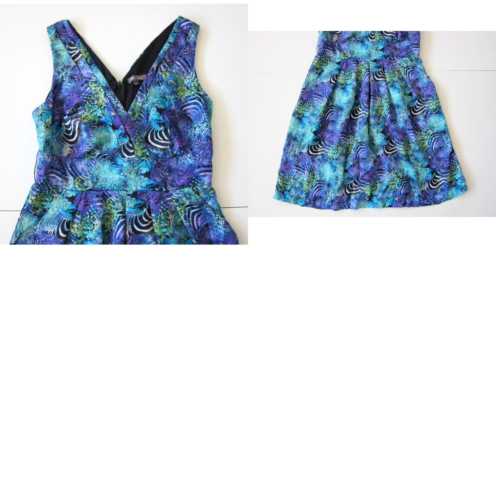 Vintage Roz & Ali V-Neck Pocket Empire Tank Dress 12 Purple Floral Abstract Green Blue Purple Sleeveless Women's Dress 12 Size XL / US 12-14 / IT 48-50 - 8 Thumbnail