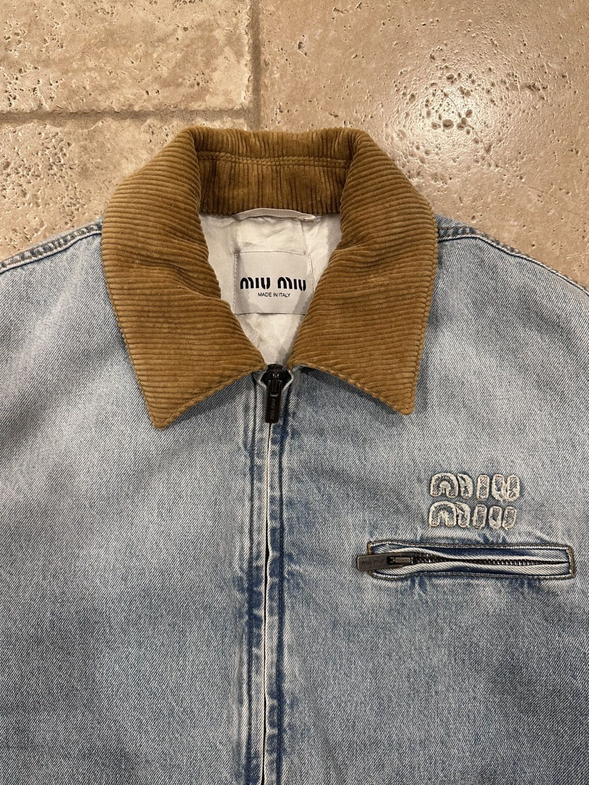 Miu Miu Miu Miu FW24 Corduroy Collar Light Wash Denim Jacket Size US XL / EU 56 / 4 - 8 Thumbnail