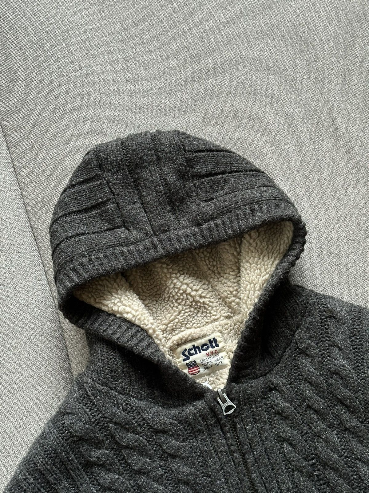 Schott Schott NYC wool/fleece heavy knitted zip hoodie/jacket Size US XL / EU 56 / 4 - 2 Thumbnail