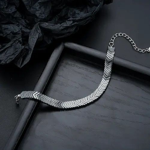 Jewelry Black Chevron Link Chain Bracelet, Adjustable Men's Bracelet Size ONE SIZE - 8 Thumbnail
