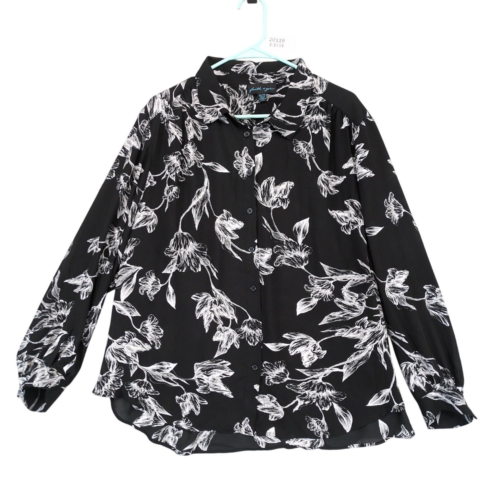 Other Faith & Zoe Women's 2X Black White Floral Sheer Blouse Size XXL / US 16-18 / IT 52-54 - 1 Thumbnail