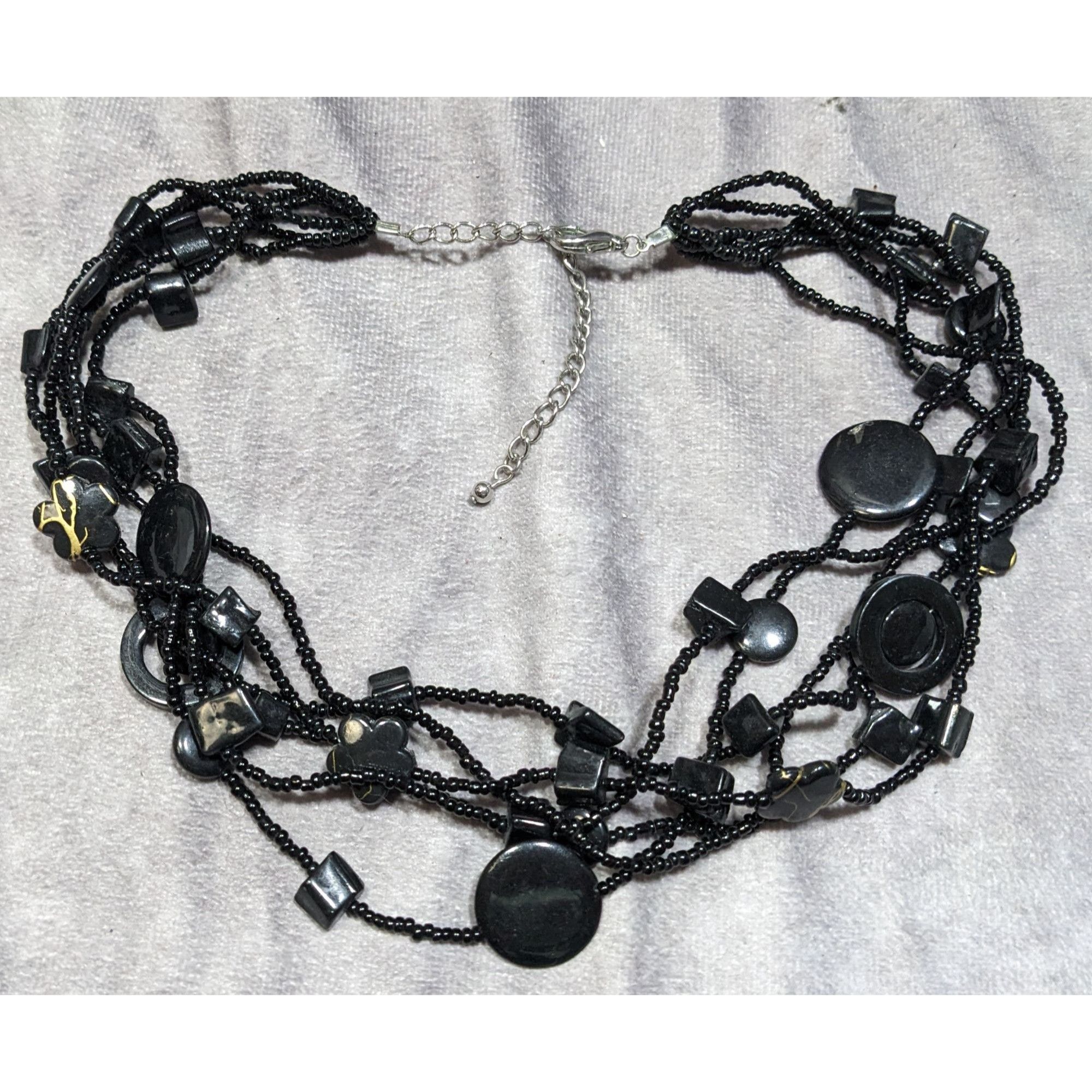 Other Multistrand Black Beaded Artisan Necklace With Geometric Sto Size ONE SIZE - 6 Thumbnail