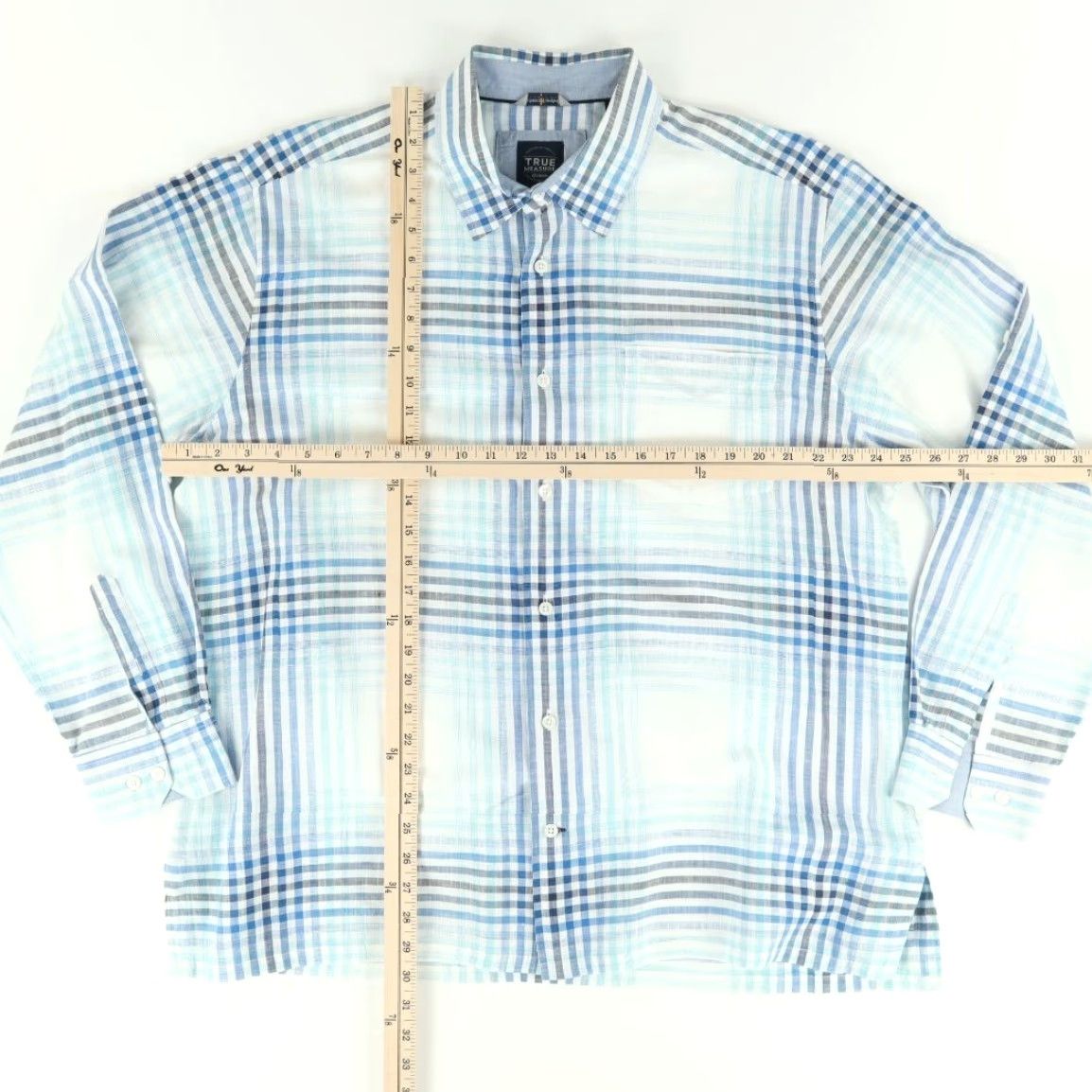 Vintage True Measure of a Man Shirt XL White Plaid Button Up Linen Cotton Blend Long Sleeve Mens Size US XL / EU 56 / 4 - 3 Thumbnail