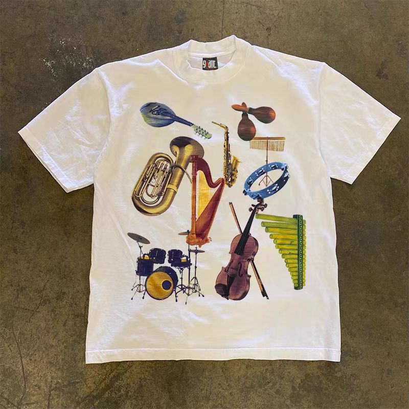 Japanese Brand × Vintage White casual retro loose musical instrument print t-shirt Size US M / EU 48-50 / 2 - 1 Thumbnail