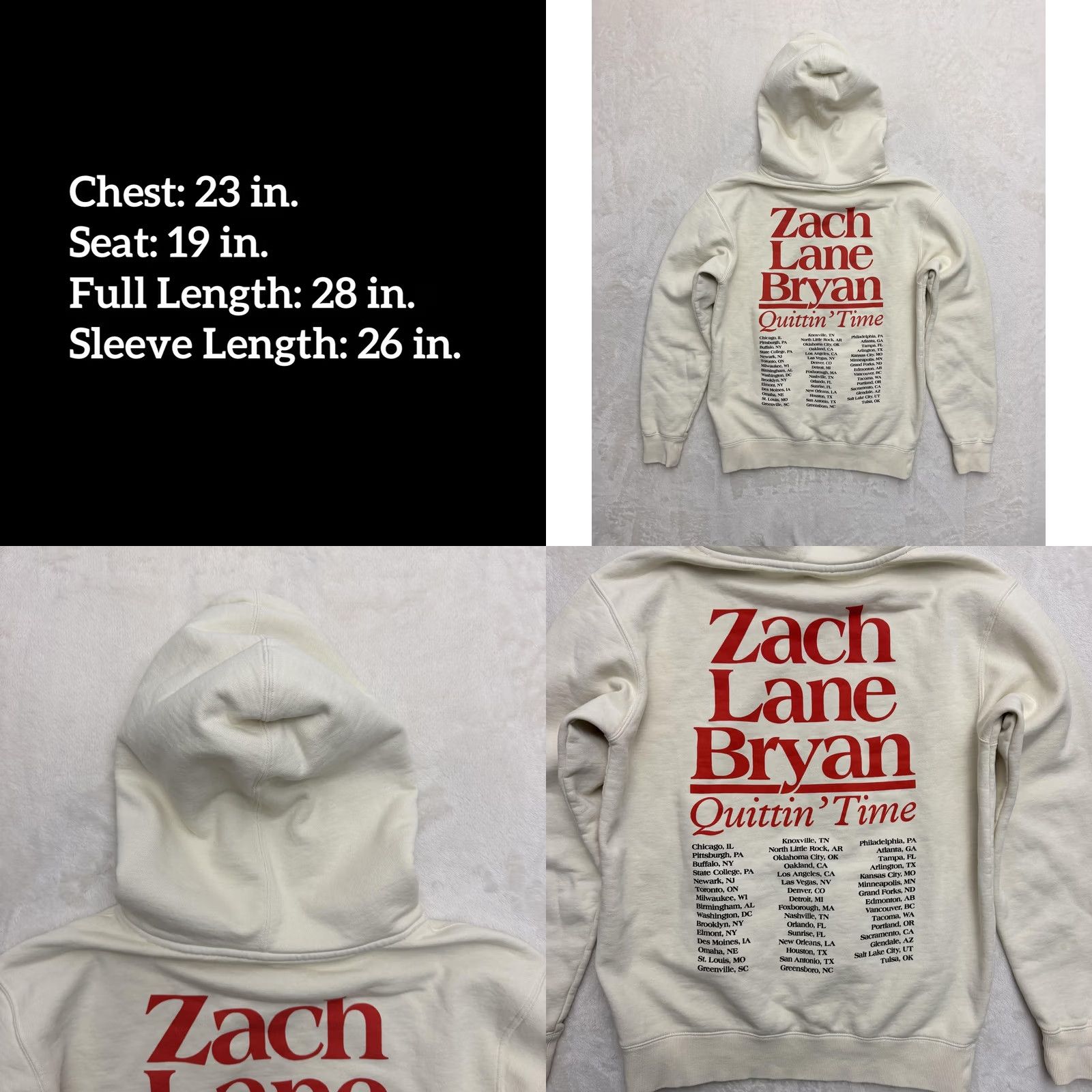 Vintage Zach Bryan Sweater Hoodie Mens Medium White Quittin Time Tour Fleece Graphic Size US M / EU 48-50 / 2 - 8 Thumbnail