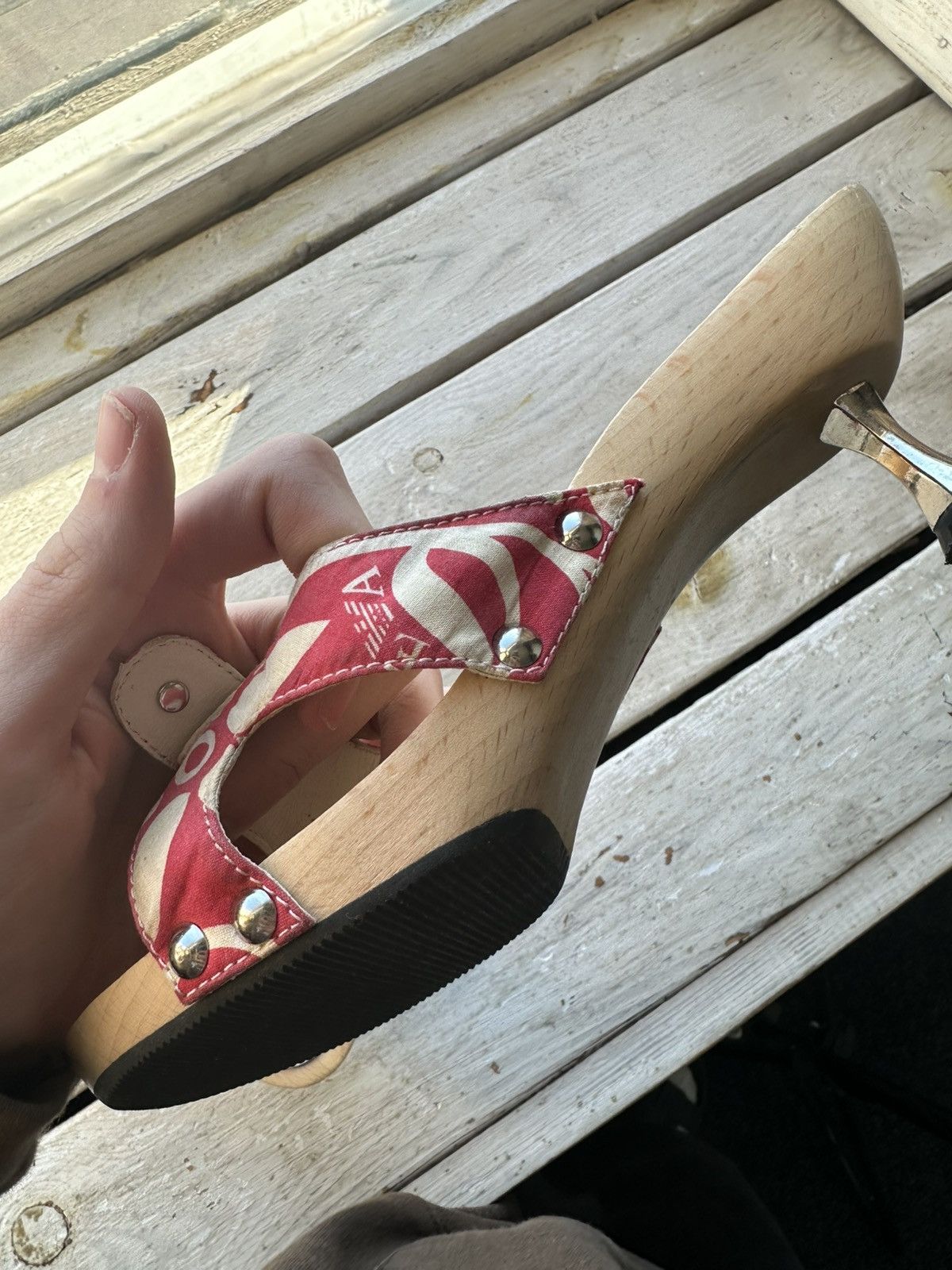Emporio Armani × Vintage 🚨Vintage Emporio Armani Heels Shoes wood rare AVANT GARDE Size US 8 / IT 38 - 11 Thumbnail
