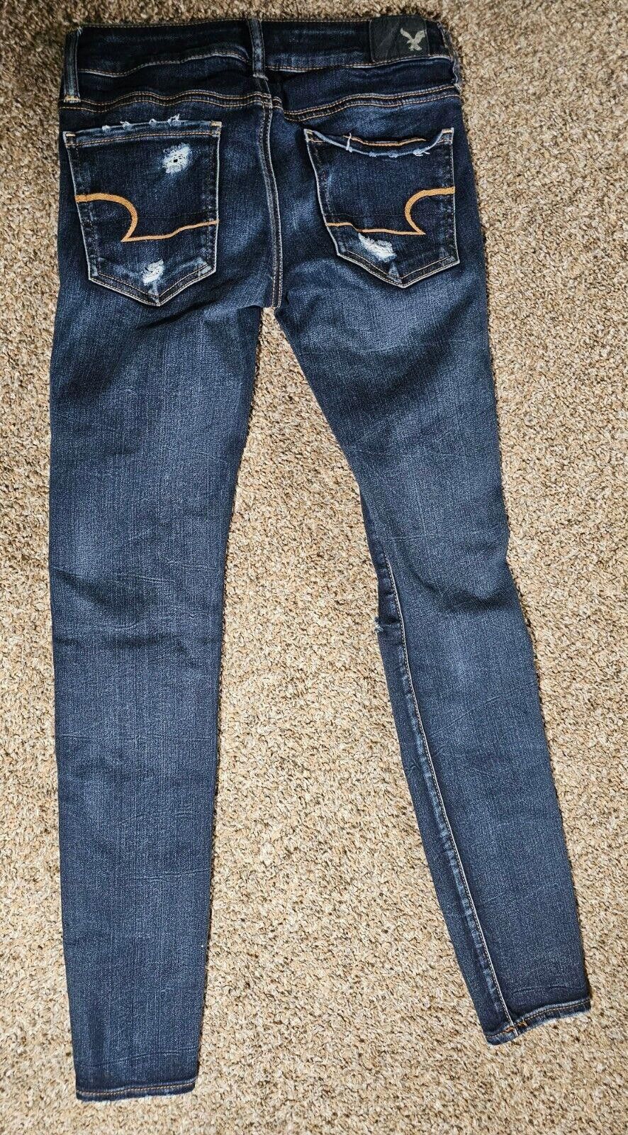 Designer American Eagle Stretch Women Sz 2 Super Low Jegging Distress Size 26" / US 2 / IT 38 - 8 Thumbnail