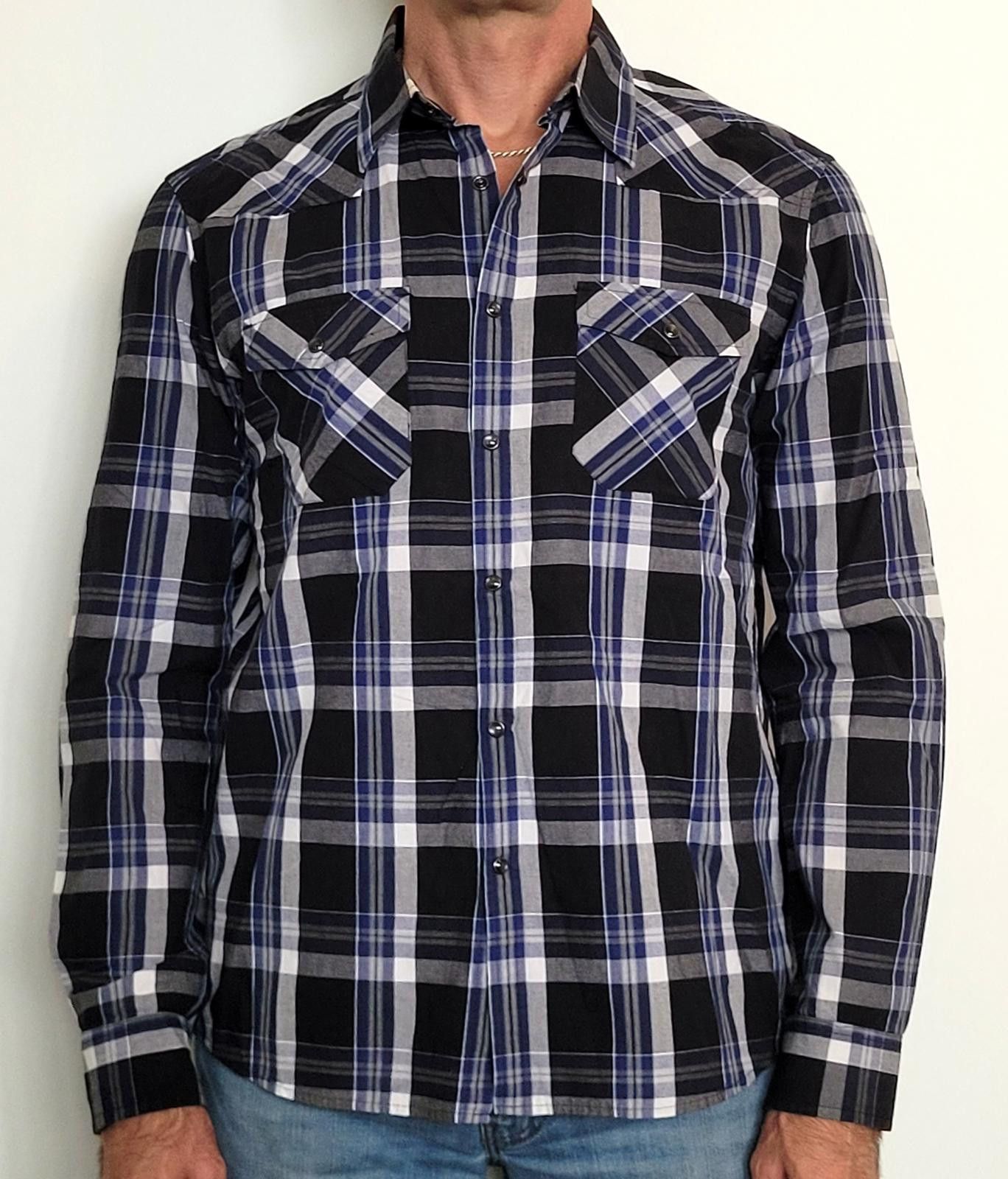 Other Kenneth Cole Men's M Snap Shirt Long Sleeve Black Blue Plaid Size US M / EU 48-50 / 2 - 1 Thumbnail