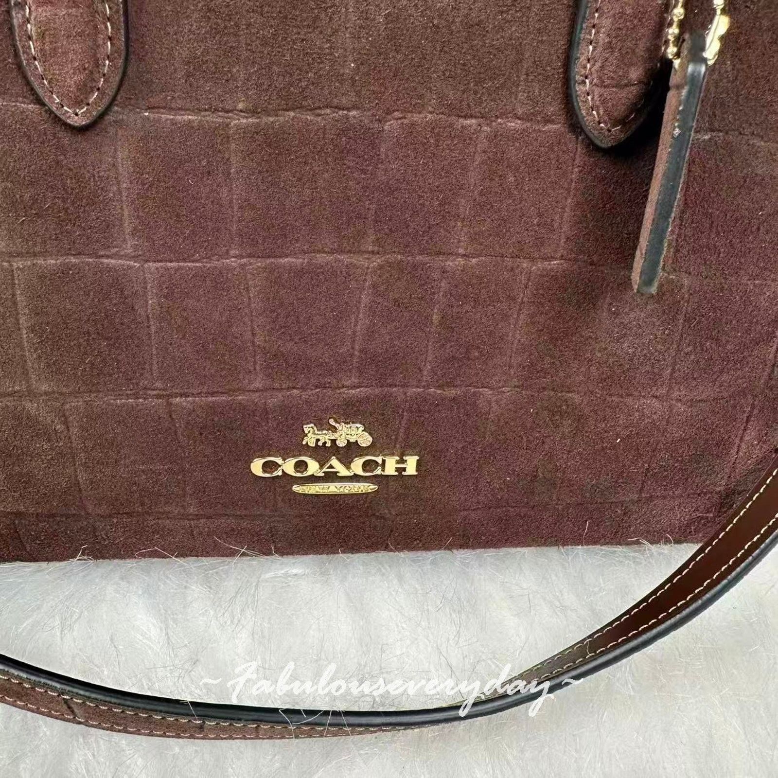 Coach Coach Maggie Small Tote Crocodile-embossed Suede/Gold/Maple Size ONE SIZE - 5 Thumbnail