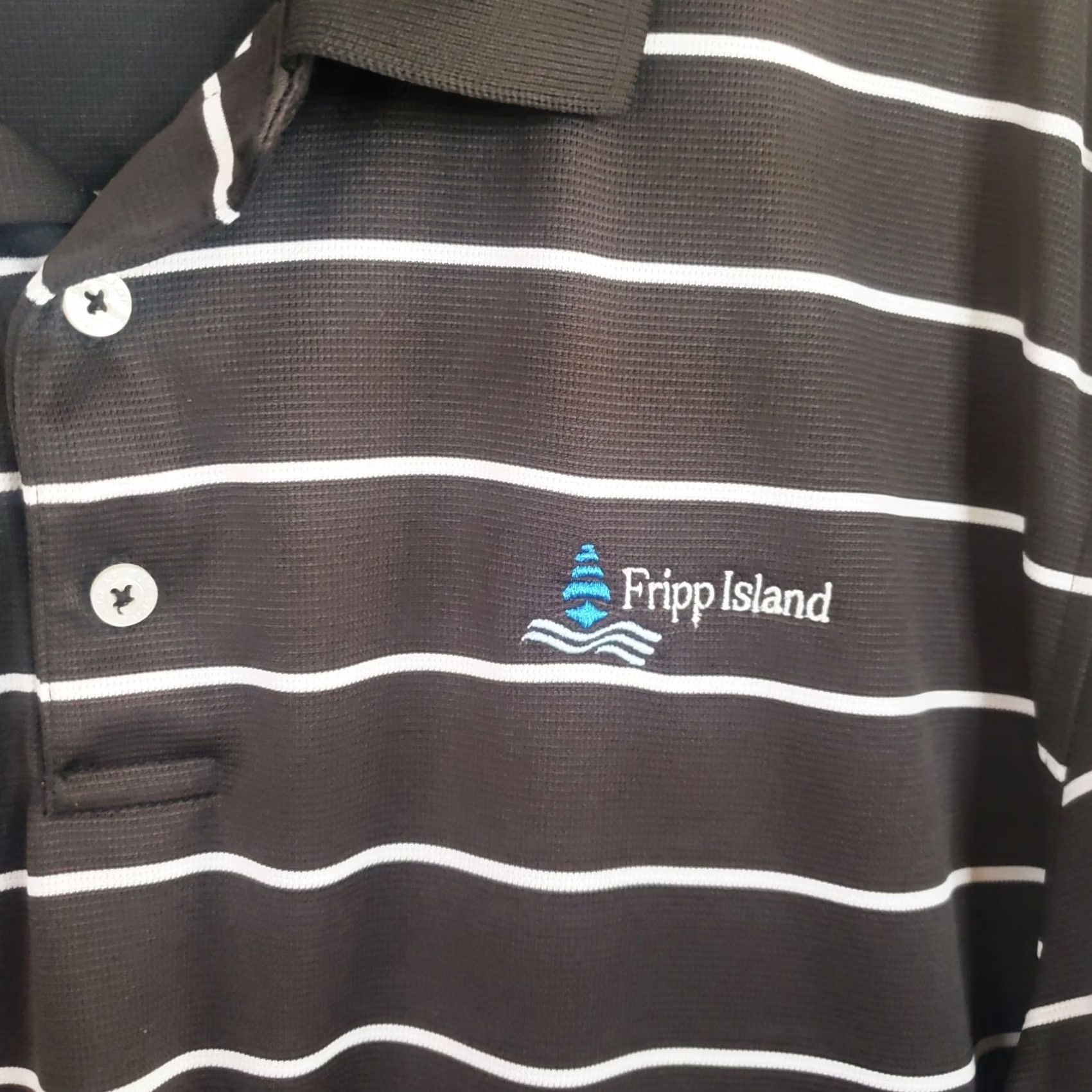 Vintage Gear For Sports Men’s XL Black Striped Short Sleeve Polo Shirt Fripp Island Logo Polo Shirt Men XL Black Fripp Island Logo Size US XL / EU 56 / 4 - 4 Thumbnail