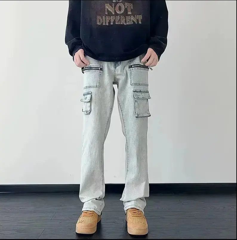 Loose zipper flared jeans
