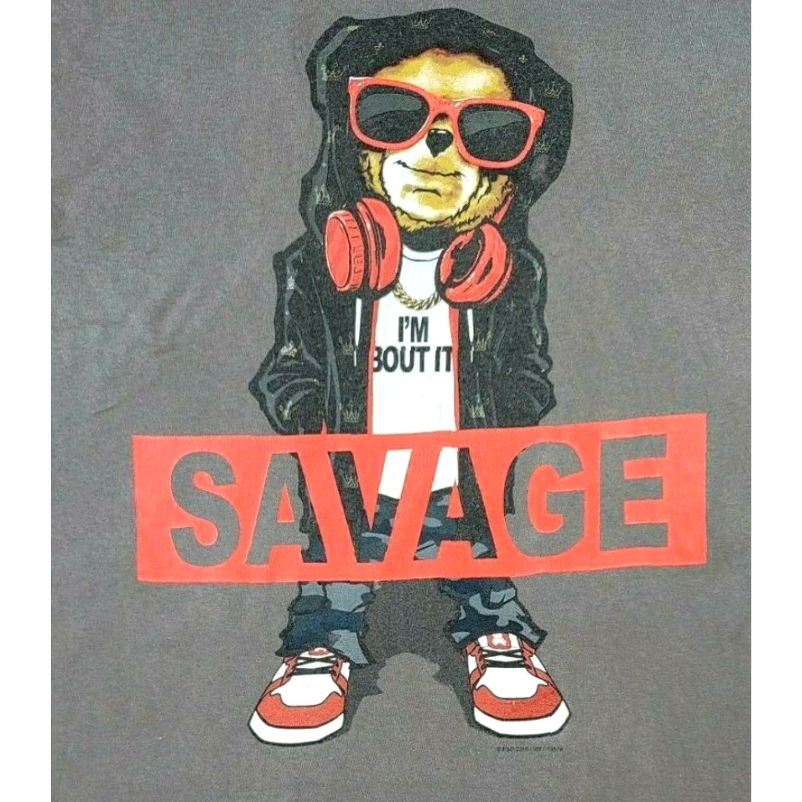 Vintage Hip Hop T-Shirt Mens Size Lg Teddy Bear Red Gray Savage Distressed Short Sleeve Size US L / EU 52-54 / 3 - 2 Thumbnail