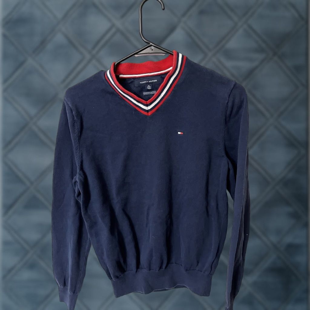 Tommy Hilfiger Tommy Hilfiger Sweater Mens XS Navy Blue V-Neck Cotton Knit Pullover Logo Mens Size US XS / EU 42 / 0 - 1 Thumbnail