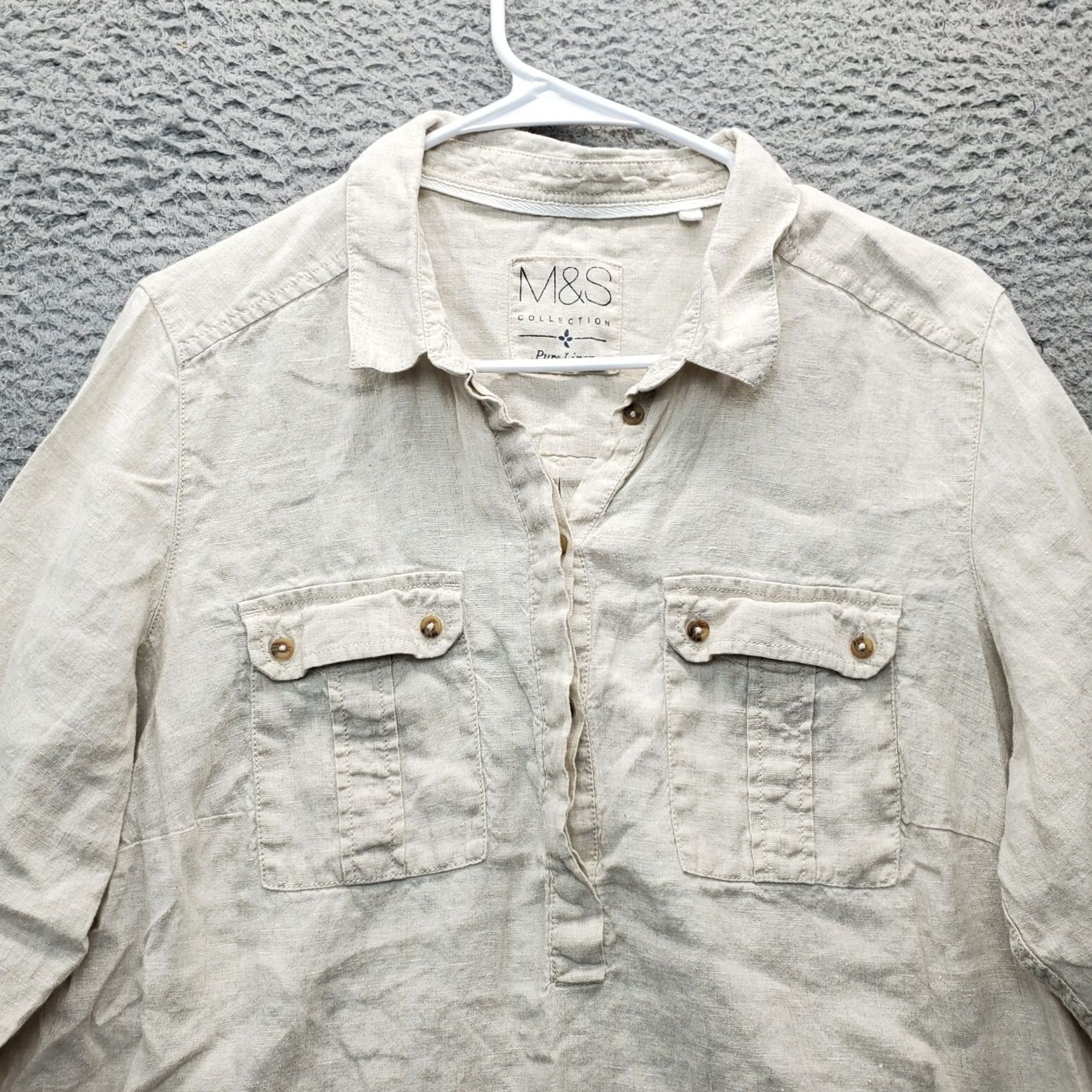 Vintage M&S Collection Blouse Womens Size UK 20 Tan Long Sleeve Pockets Button Front Shirt Size 3XL / US 20-22 - 3 Thumbnail