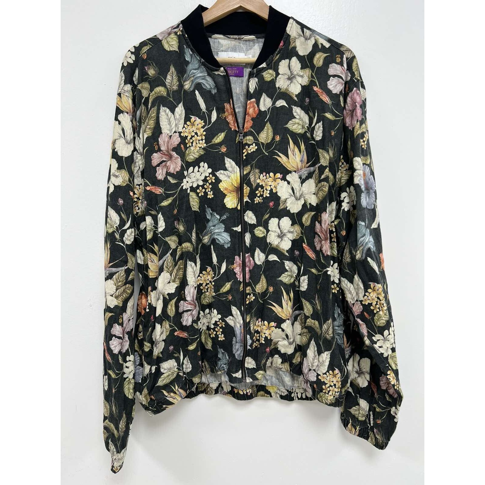 Onia Onia Women Jack Long Sleeve Linen Full-Zip Floral XL A000664 Size XL / US 12-14 / IT 48-50 - 1 Thumbnail