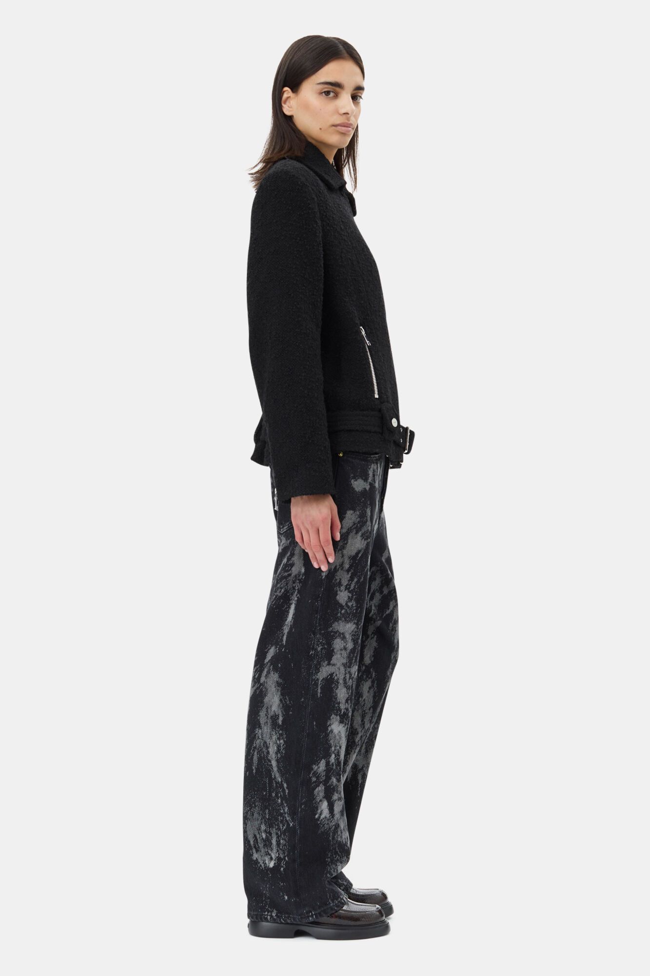 Ganni o1s22i1n0525 Textured Boucle Wool Jacket in Black Size XS / US 0-2 / IT 36-38 - 4 Thumbnail