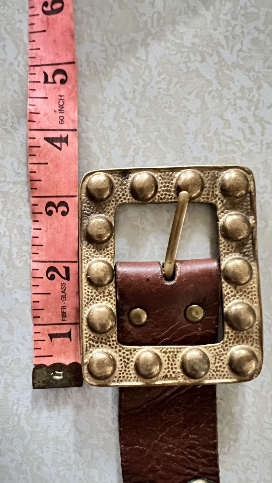Other Vintage Studded Leather Belt Brass Buckle Size 36 - 6 Thumbnail
