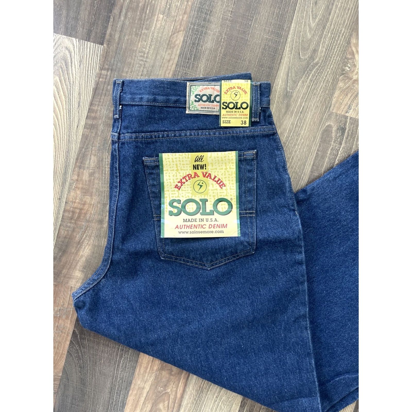 VINTAGE Solo Jeans Men 90s Blue Baggy Grunge USA Dead Stock W38 