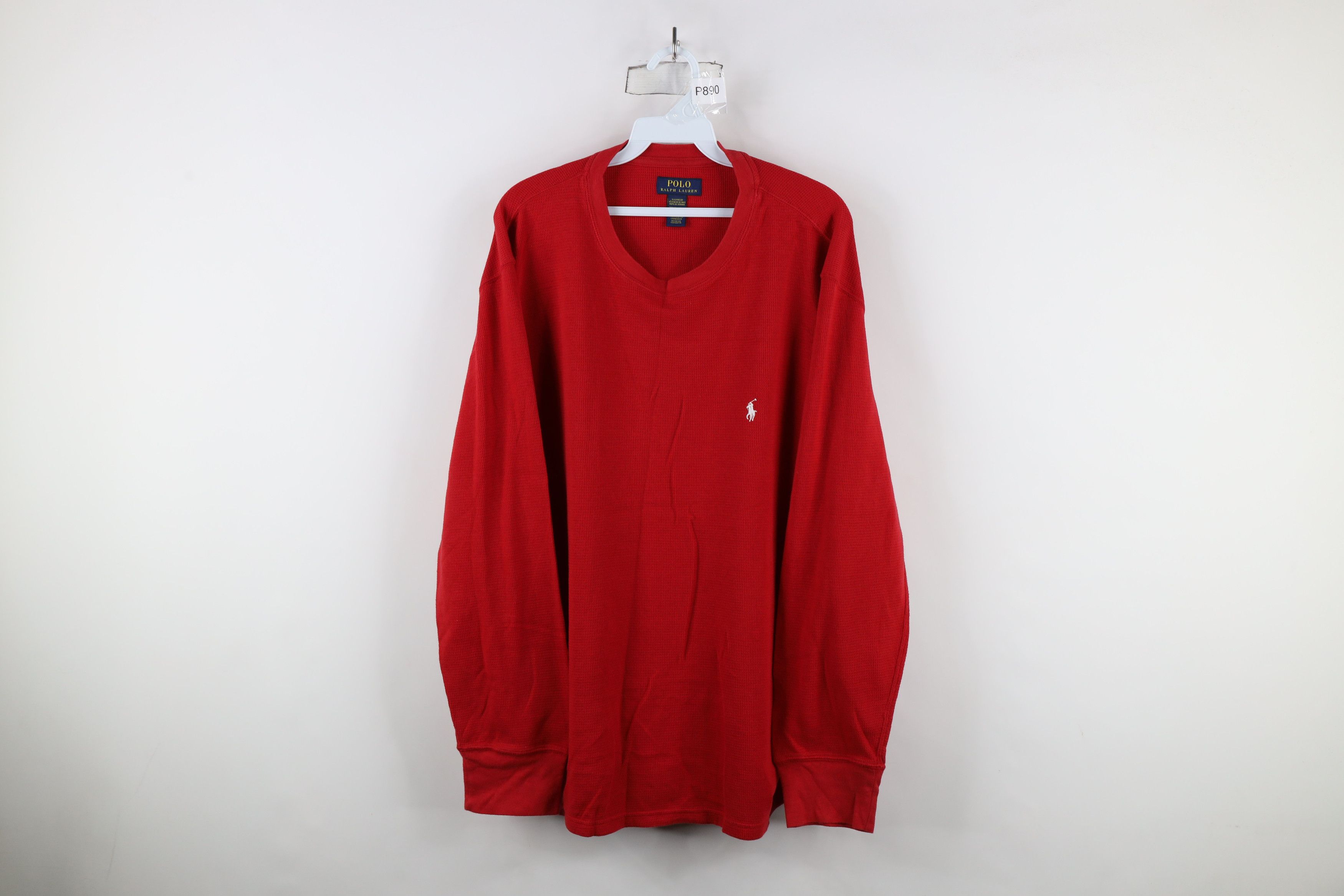 Ralph Lauren × Vintage Vintage Ralph Lauren Waffle Knit Long Sleeve T-Shirt Red Size US XXL / EU 58 / 5 - 1 Thumbnail