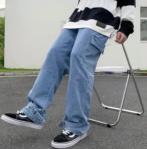 Japanese Brand Lite Blue Color Straight Baggy Denim Pants Size US 33 - 2 Thumbnail