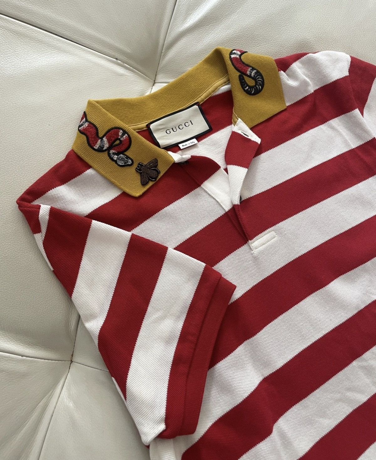GUCCI Snake Bee Striped Logo Polo Shirt Demna Tom Ford Frida