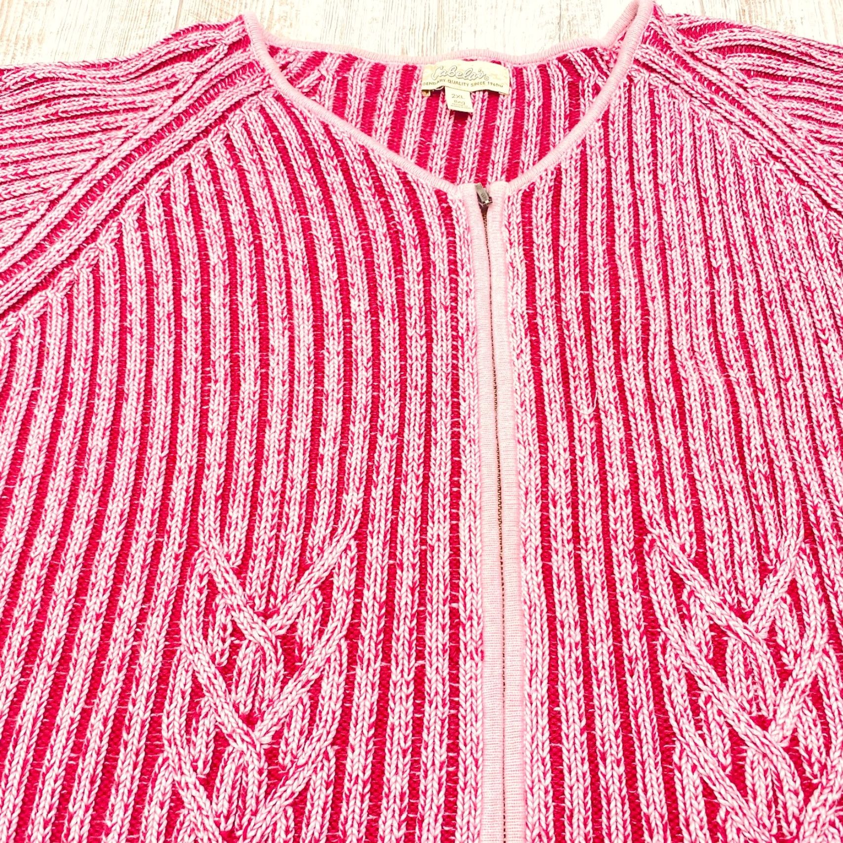 Vintage VINTAGE Cabela's Women’s Cardigan Sweater 2XL Full Zip Cable Knit Pink Hong Kong Size XXL / US 16-18 / IT 52-54 - 4 Thumbnail