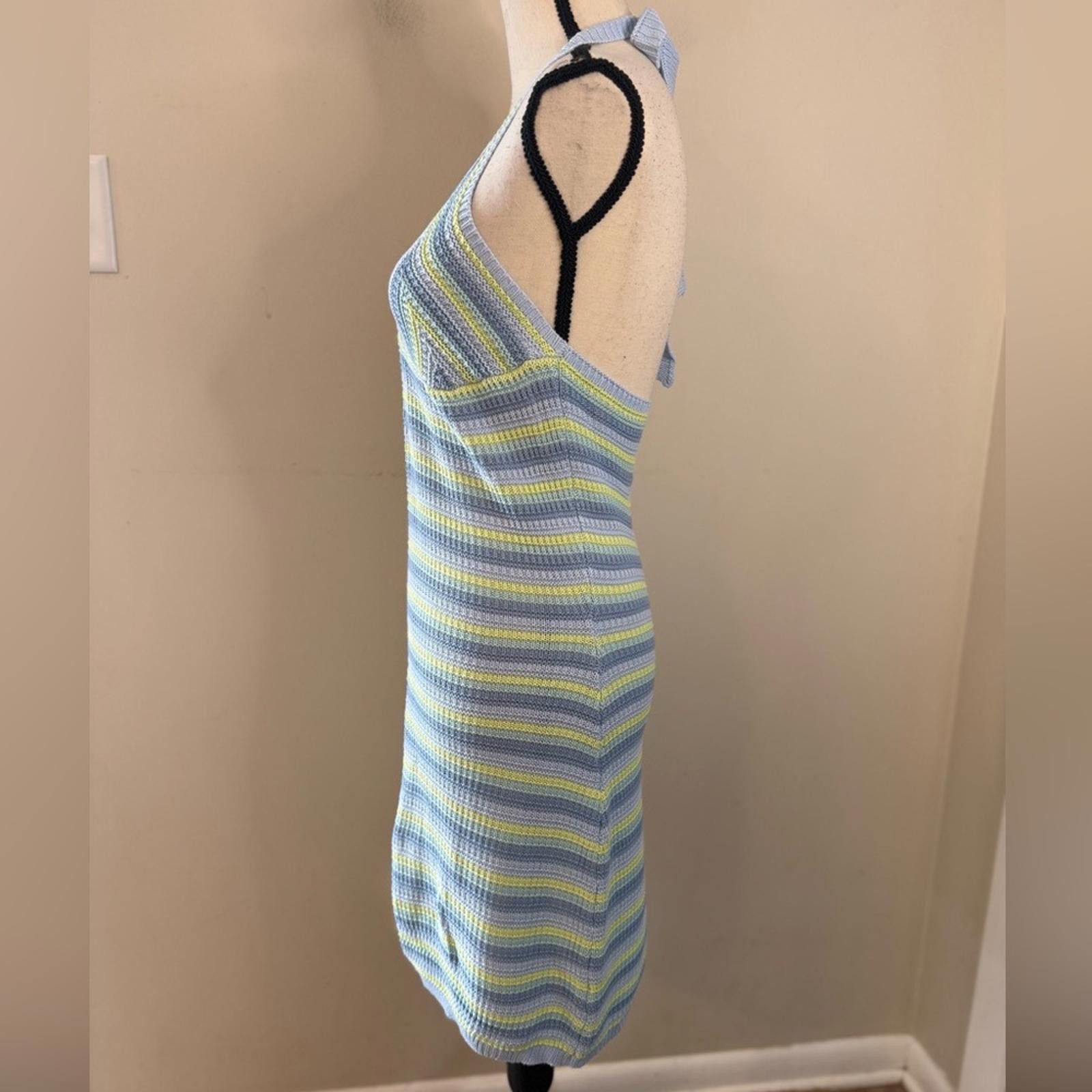 Other No Comment crochet stripe halter dress blue yellow green LG Size L / US 10 / IT 46 - 3 Thumbnail