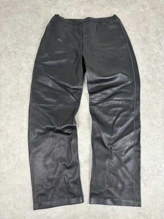 Jil Sander Jil Sander Black Leather Premium Biker Pants Size US 31 - 1 Thumbnail