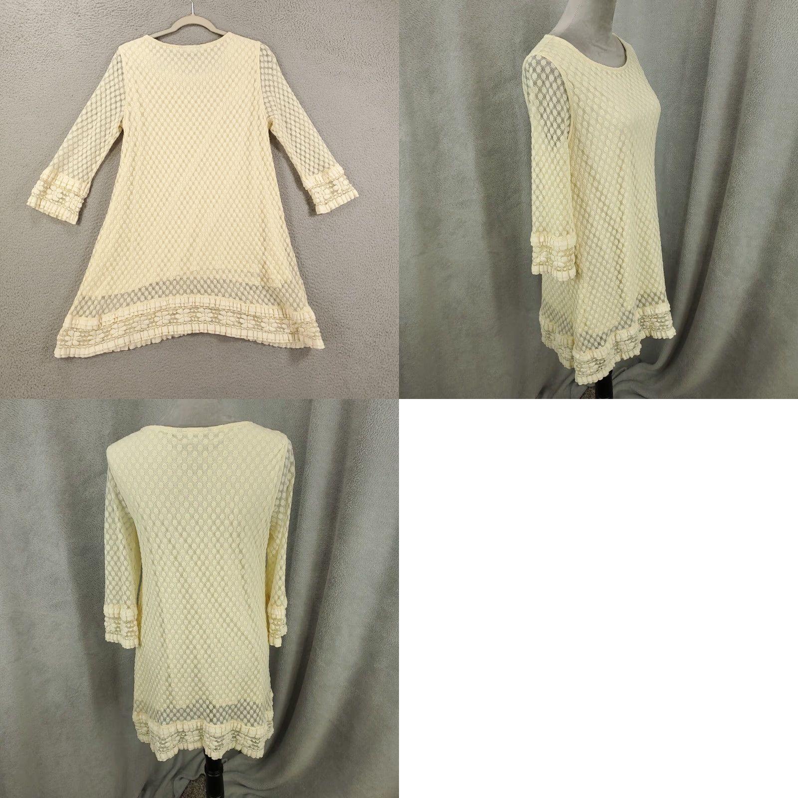 Vintage Ali Miles Blouse Shirt Womens Medium Ivory Cream Lace Lined Sheer Geometric Round Neck Long Sleeve Tunic Casual Party/Cocktail Travel Size M / US 6-8 / IT 42-44 - 8 Thumbnail