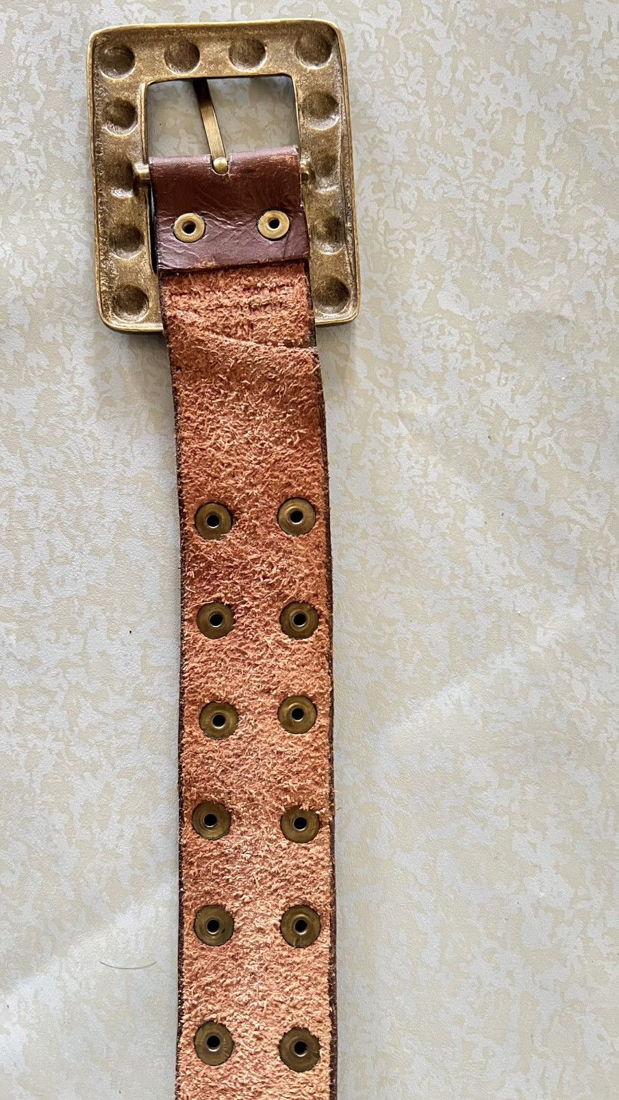 Other Vintage Studded Leather Belt Brass Buckle Size 36 - 5 Thumbnail