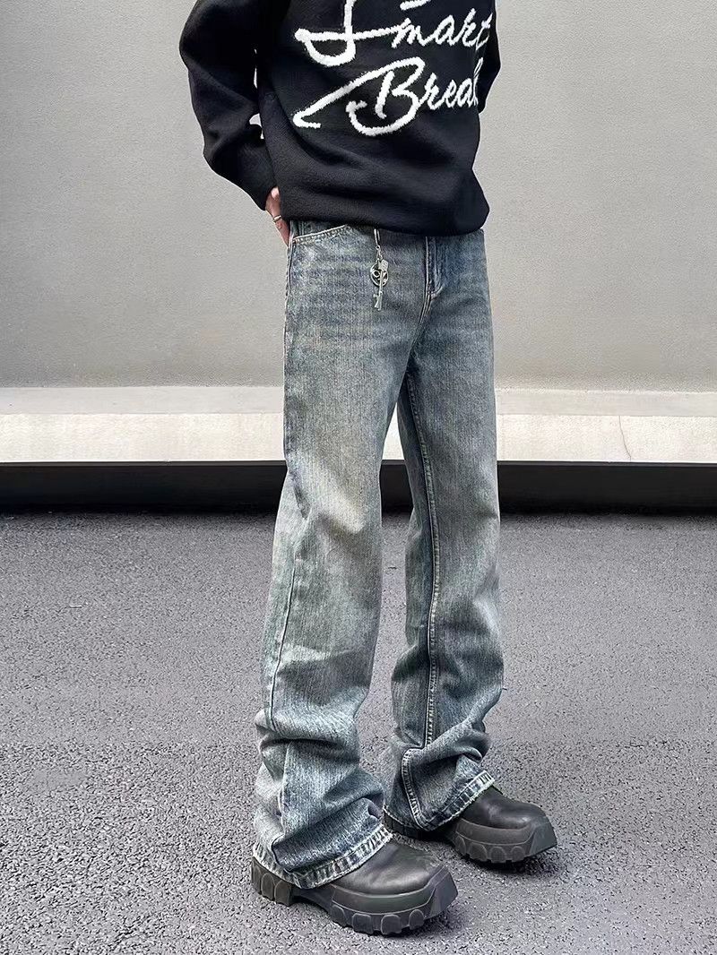 High street washed vintage baggy micro flare jeans