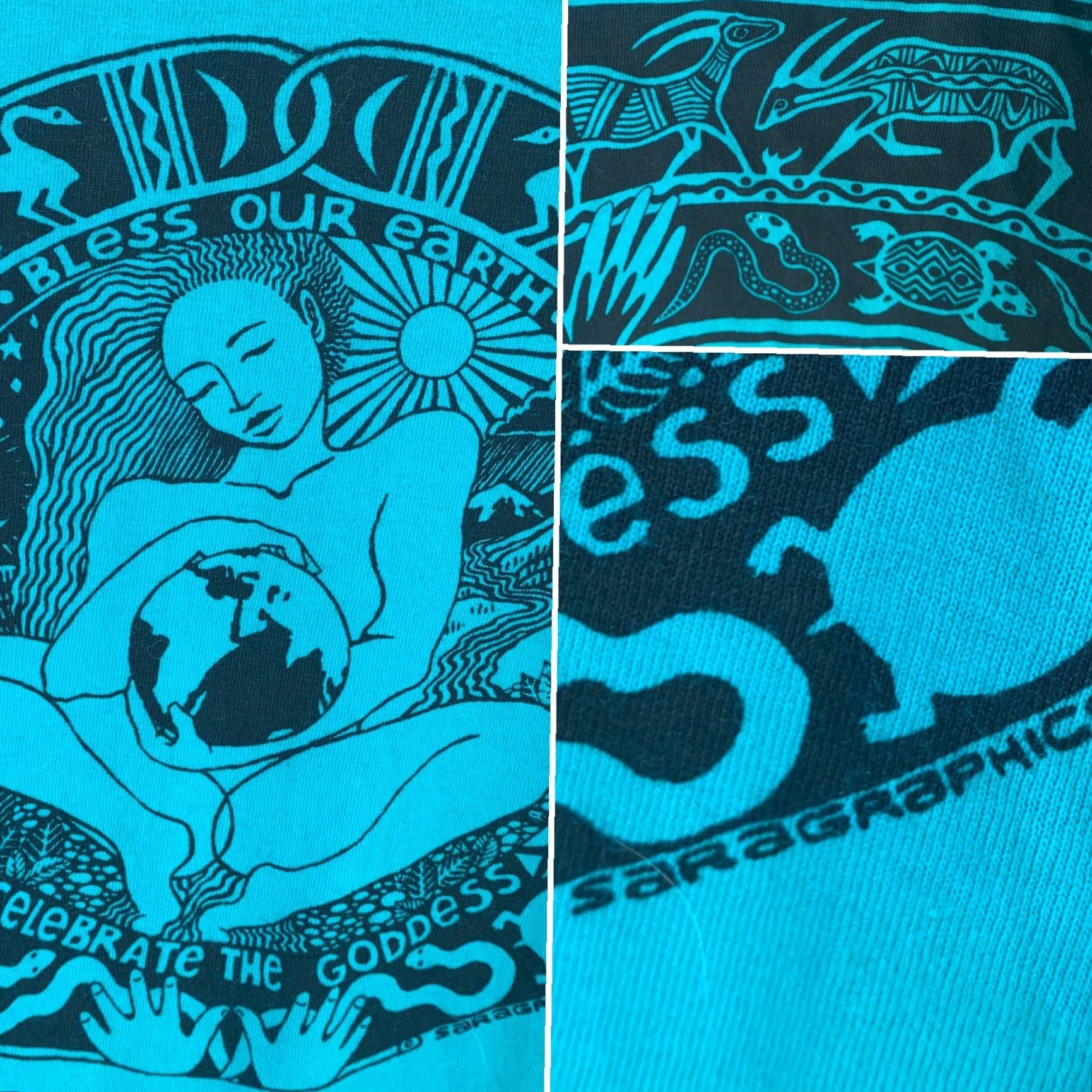 Jerzees VINTAGE Jerzees T-Shirt Unisex Adults 3XL Green Graphic Print 80s 90s Nature Animals Goddess Bless Our Earth Size US XXL / EU 58 / 5 - 4 Thumbnail