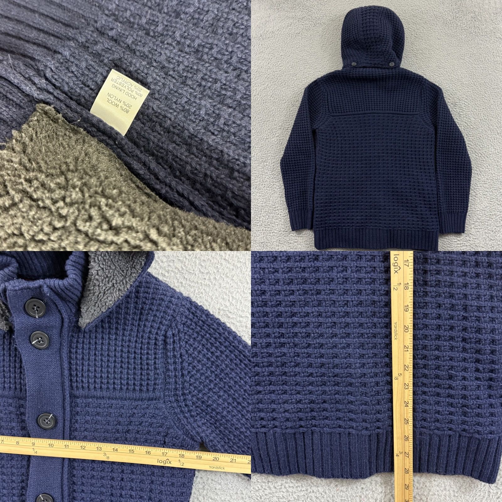 Vintage Emozioni Uomo Cardigan Sweater Mens Small Blue Hooded Button Nylon Wool Italy Size US S / EU 44-46 / 1 - 8 Thumbnail