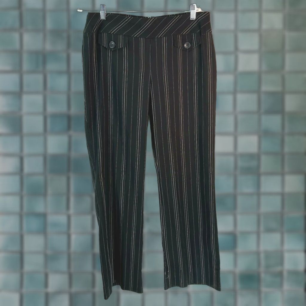 Vintage Studio Y Womens Flat Front Pinstripe Stretch Casual Black Trouser Pants Size 15 Size 36" / US 14 / IT 50 - 1 Thumbnail