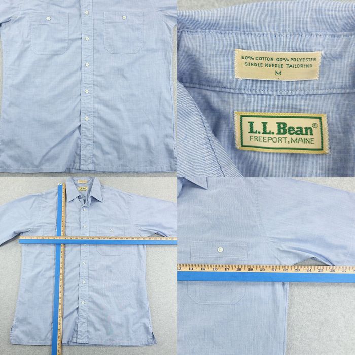 Vintage LL Bean Shirt Mens Medium Blue Chambray Short Sleeve