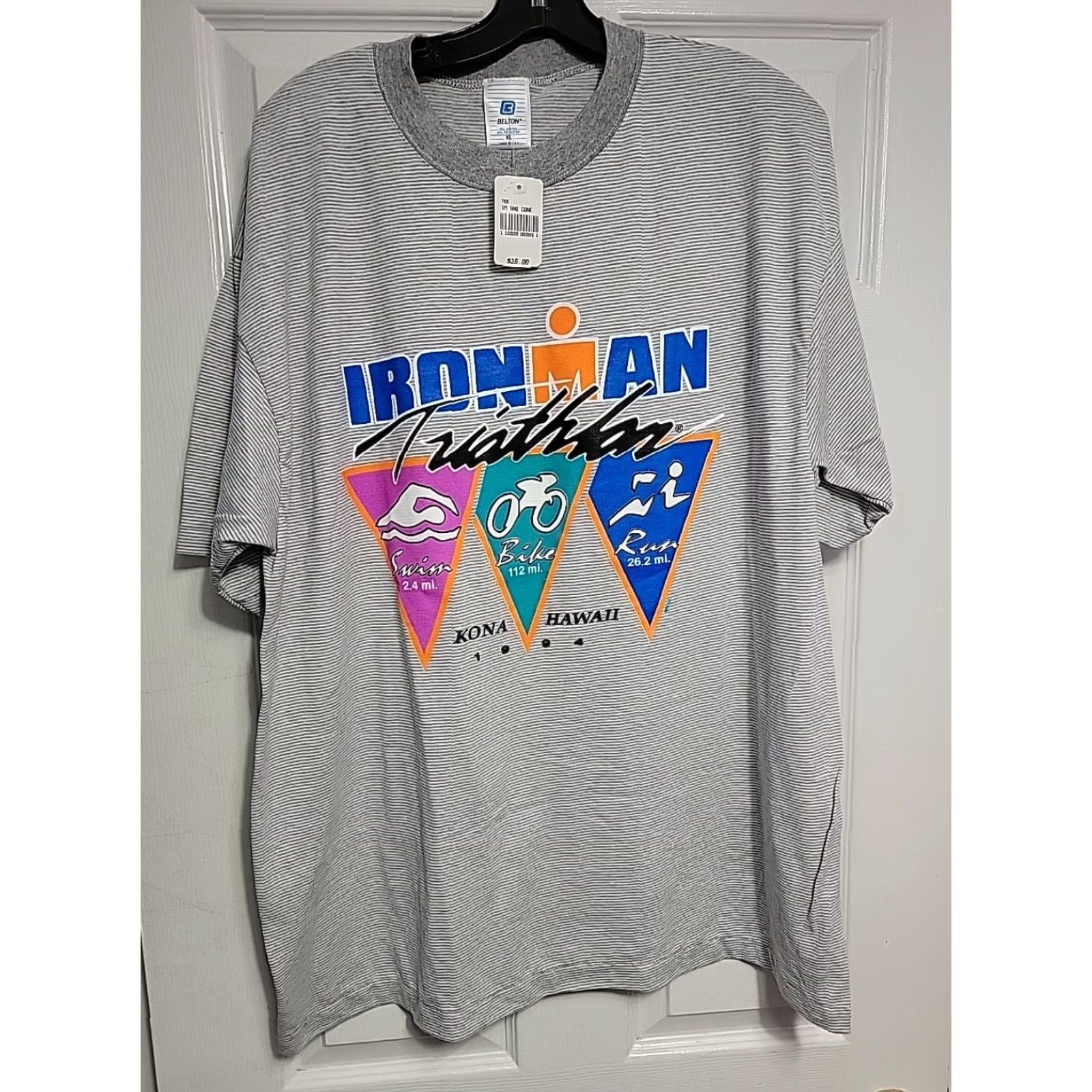 Vintage VINTAGE Belton Ironman Triathlon T-Shirt Mens XL Gray USA Kona Hawaii Graphic Short Sleeve Crew Neck Cotton Polyester Blended Fabric Vintage Yes Size US XL / EU 56 / 4 - 2 Thumbnail