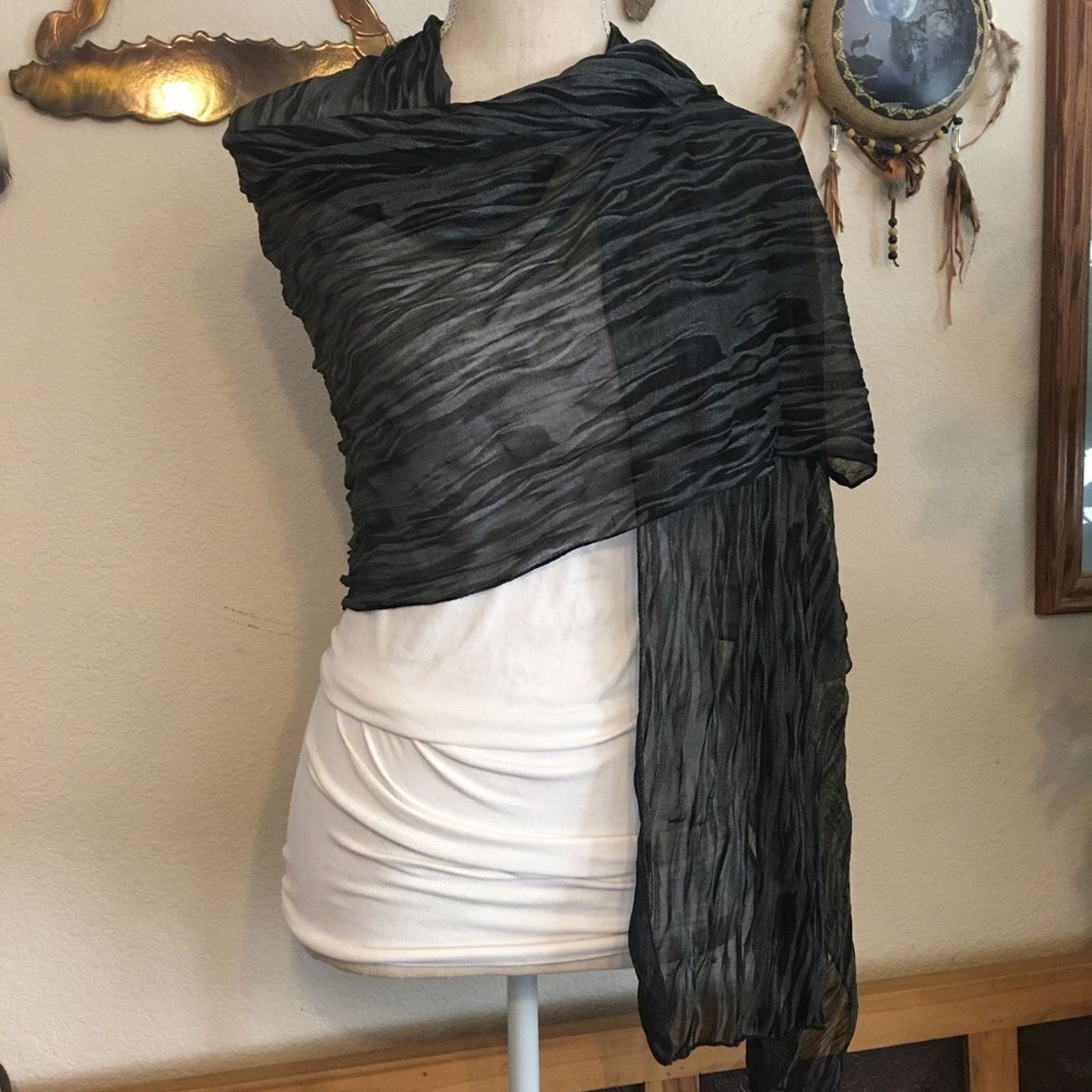 Other Black and gray wavy design light stretchy scarf Size ONE SIZE - 6 Thumbnail