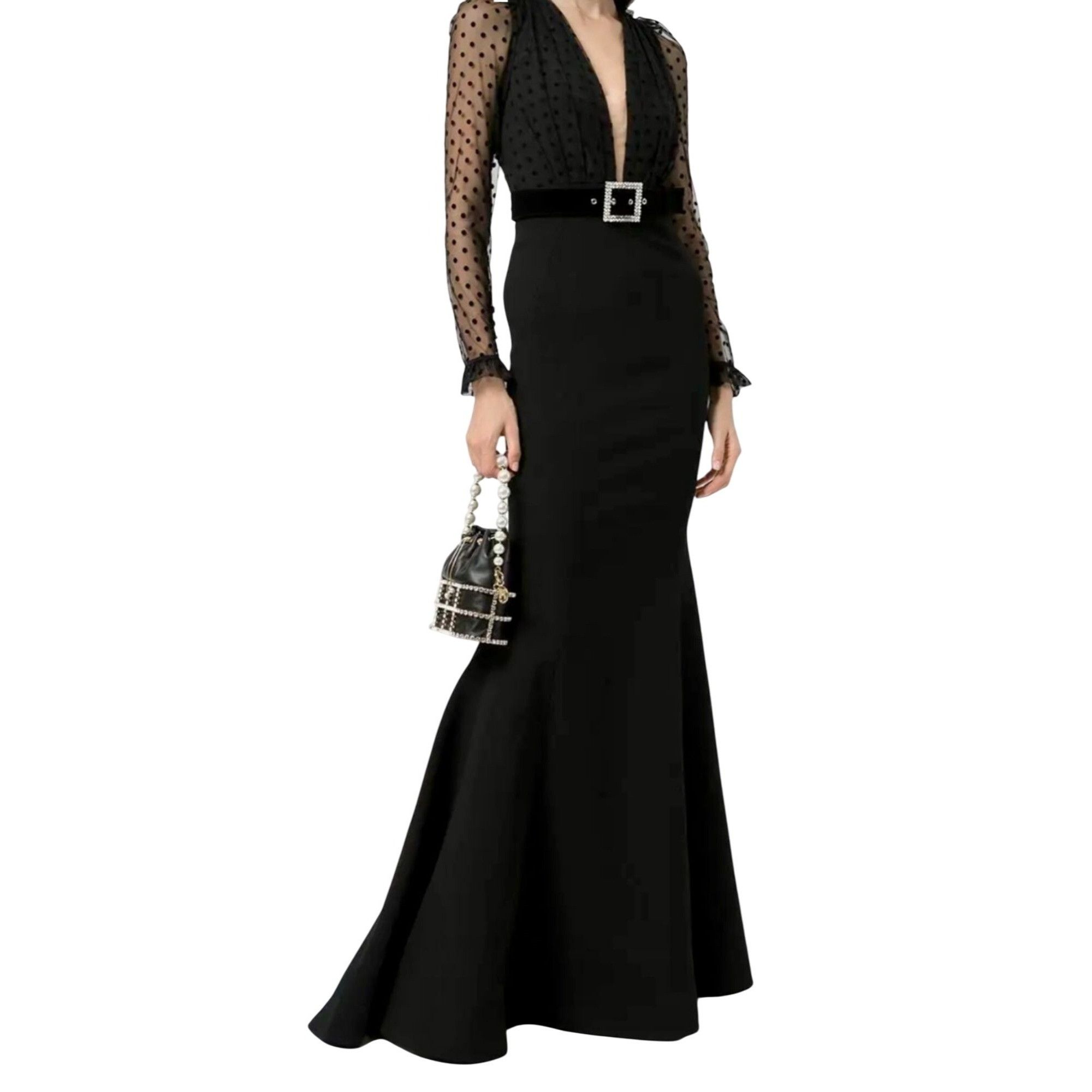 Other REBECCA VALLANCE Tiffany Belted Tulle Mermaid Gown Plunge Size XS / US 0-2 / IT 36-38 - 7 Thumbnail
