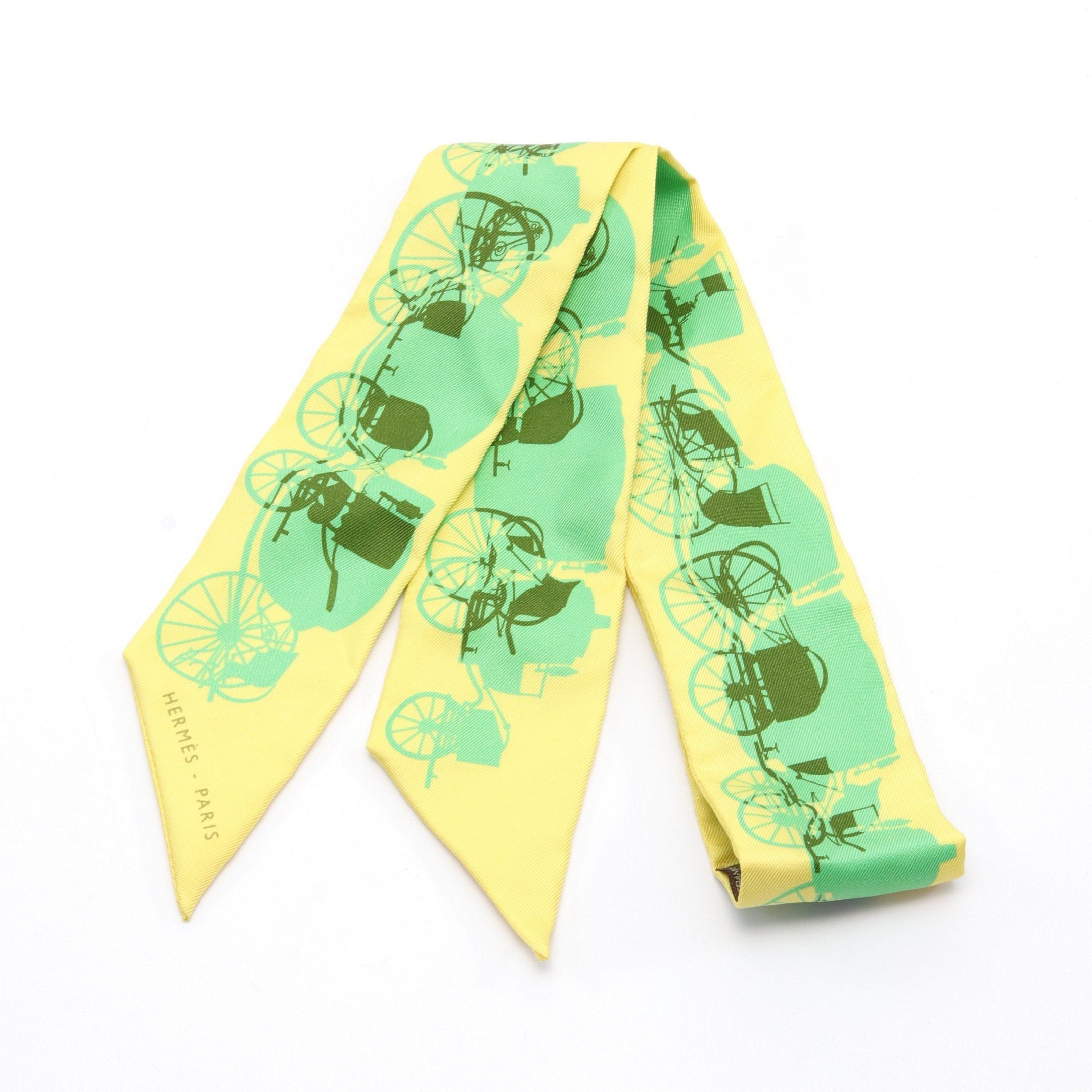image of Hermes Twilly Ribbon Scarf Carriage Pattern Silk Light Yellow Multicolor, Women's