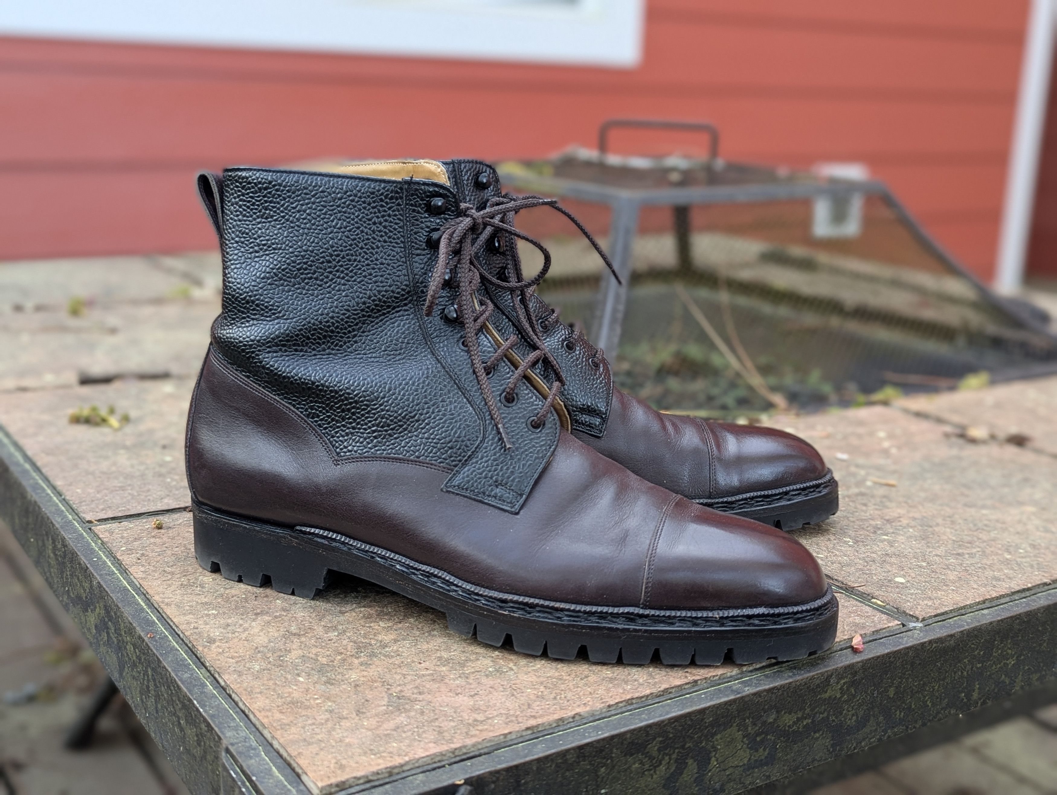 Vass Valway Urban Commando Boots in Plum and Black Pebble Calf Size US 11.5 / EU 44-45 - 3 Thumbnail